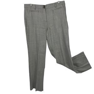 J Jill Linen Stretch Pants Size 12 Flat Zip up Light Blue Stripe straight Leg